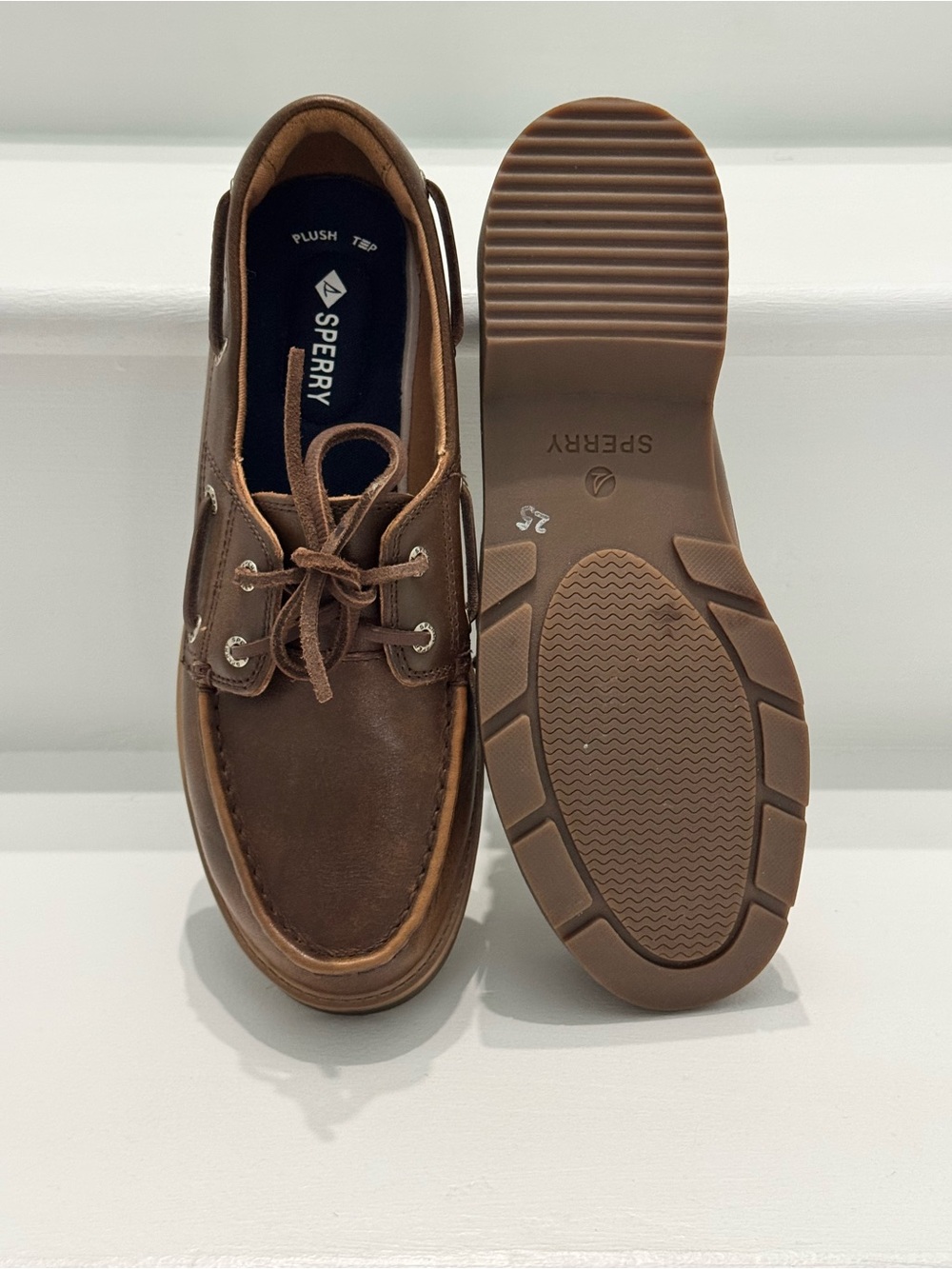 NWOB Sperry Wellsboat Brown Leather Boat Shoes Plush Step Women’s Size 8 - Picture 5 of 7
